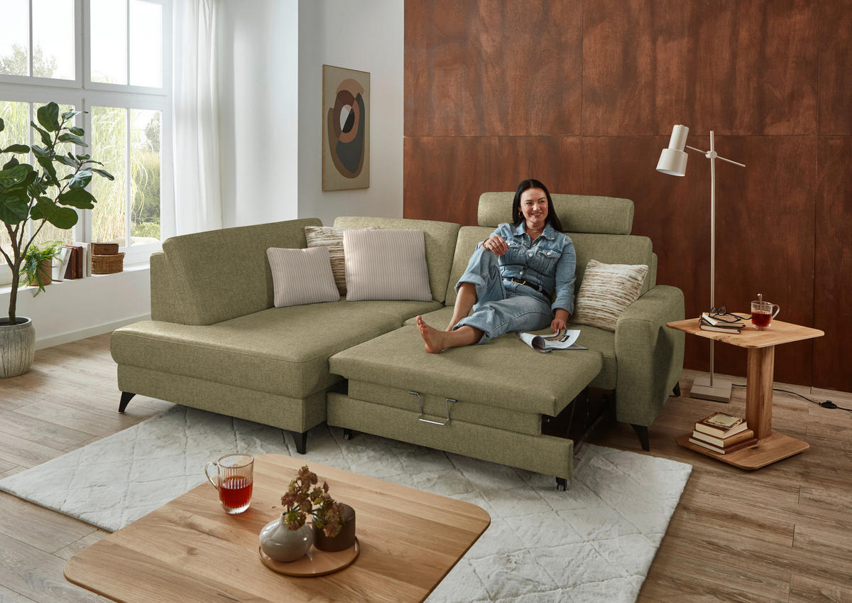 ECKSOFA  Chenille Schilfgrün  - Schilfgrün/Schwarz, Design, Textil/Metall (182/239cm) - Beldomo Comfort