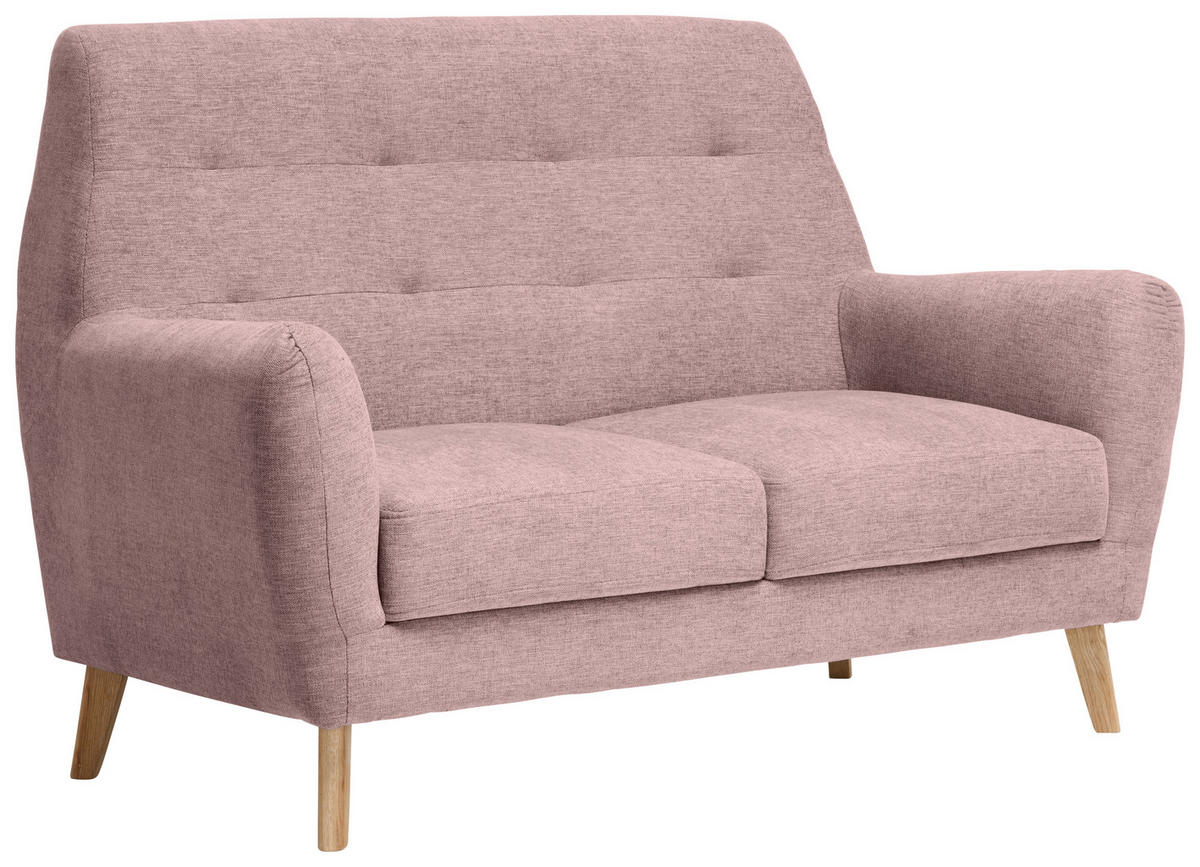 2-SITZER-SOFA in Webstoff Rosa  - Eichefarben/Rosa, Design, Holz/Textil (160/105/84cm) - Carryhome