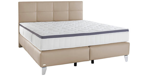 BOXSPRINGBETT 180/200 cm  in Naturfarben  - Chromfarben/Naturfarben, KONVENTIONELL, Leder/Textil (180/200cm) - Novel