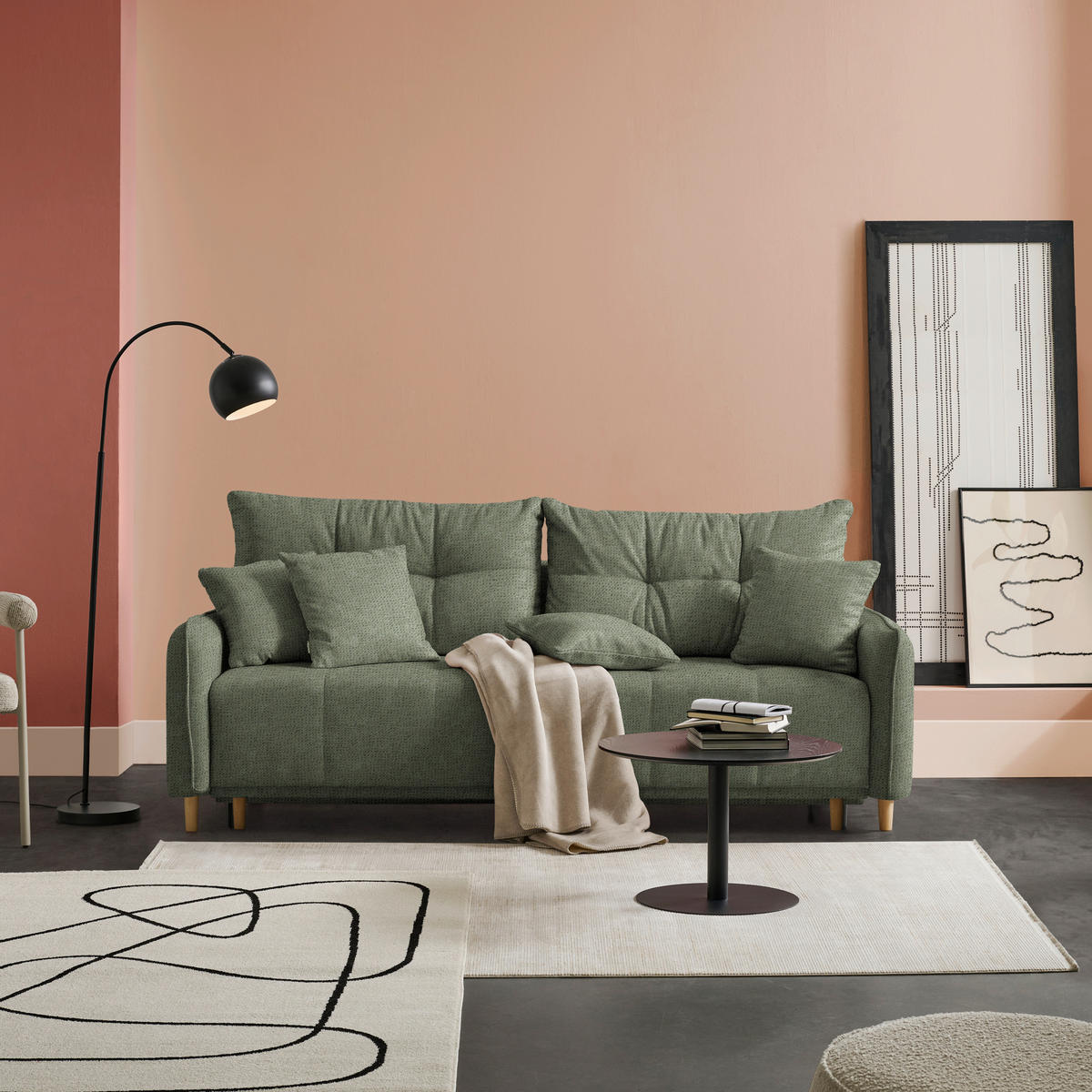 SCHLAFSOFA  in Chenille Grün  - Buchefarben/Grün, Design, Holz/Textil (217/97/101cm) - Carryhome