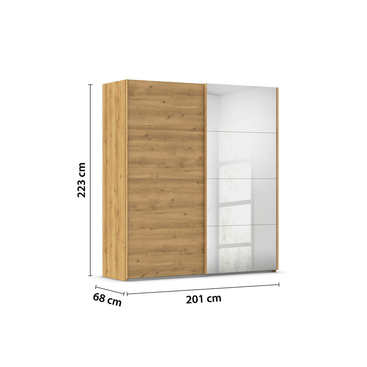 SCHWEBETÜRENSCHRANK 201/223/68 cm 2-türig Eichefarben  - Eichefarben, Design, Glas/Holzwerkstoff (201/223/68cm) - Novel