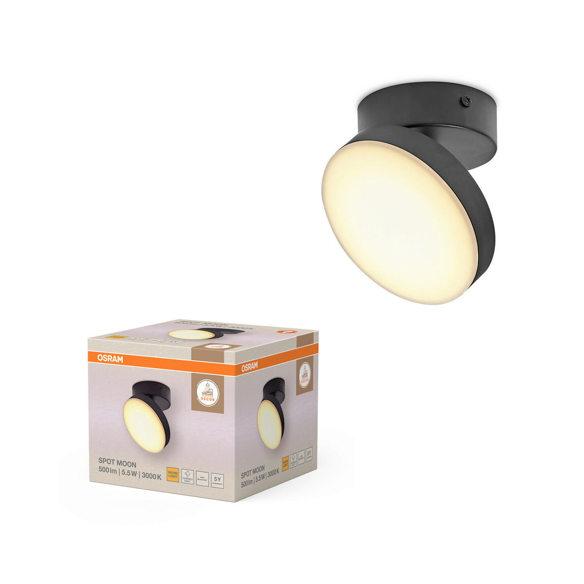 LED-STRAHLER 12/12/9.4 cm   - Schwarz, Basics, Kunststoff/Metall (12/12/9.4cm) - Osram