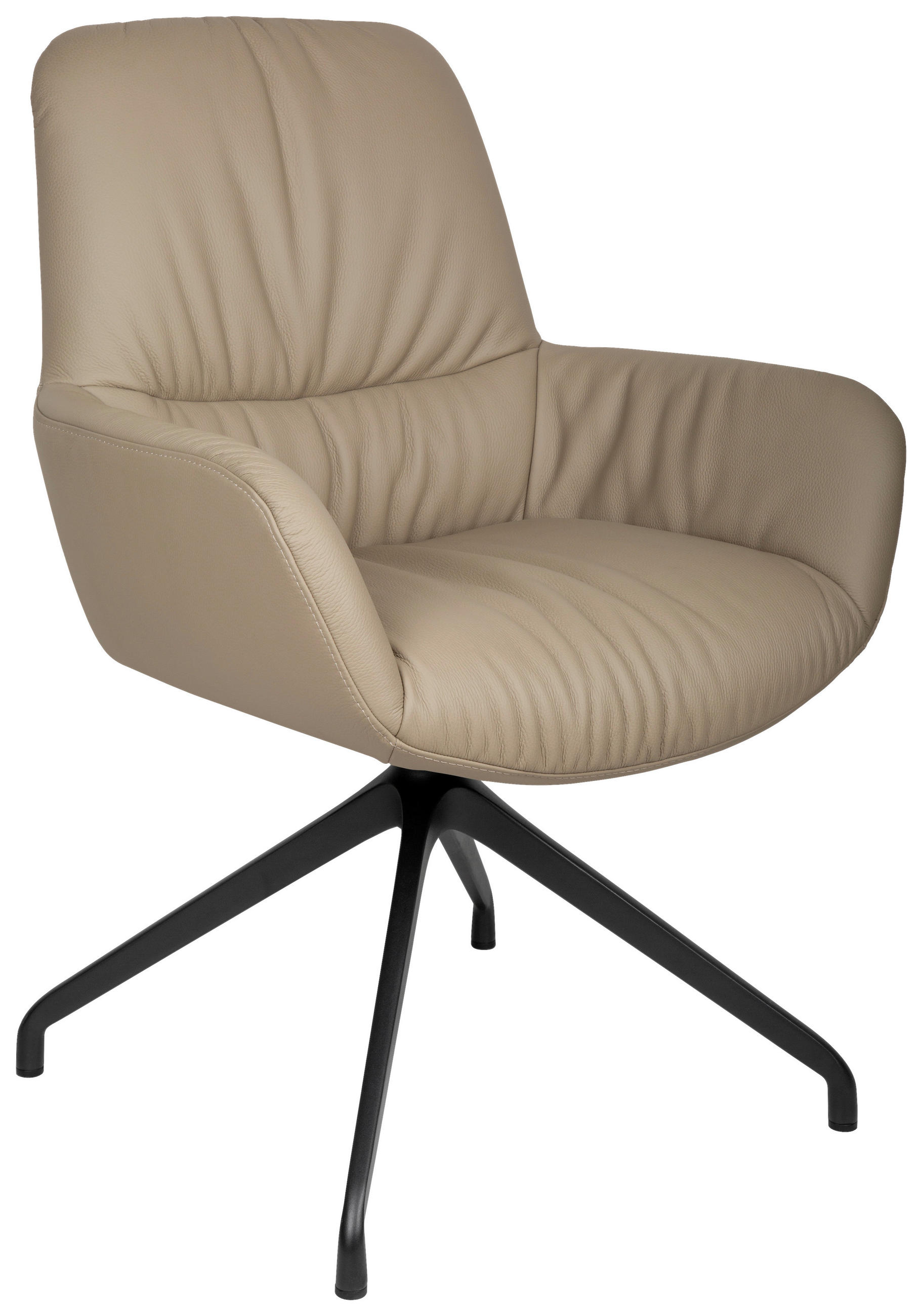 ARMLEHNSTUHL  Sitzfläche 360° drehbar, inklusive Armlehnen, automatische Rückholfunktion  Echtleder  - Taupe/Schwarz, Design, Leder/Metall (64/89/65cm) - Dieter Knoll