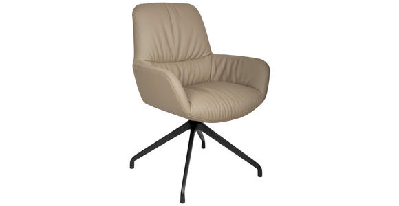 ARMLEHNSTUHL  Sitzfläche 360° drehbar, inklusive Armlehnen, automatische Rückholfunktion  Echtleder  - Taupe/Schwarz, Design, Leder/Metall (64/89/65cm) - Dieter Knoll