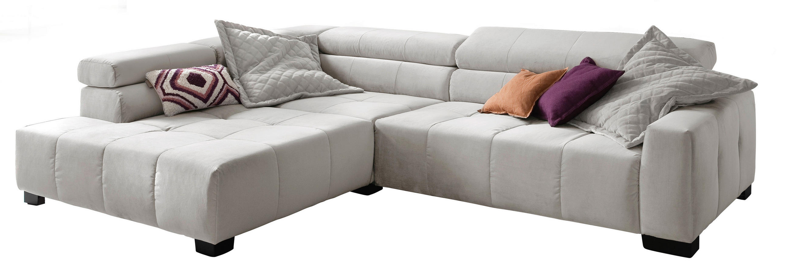 ECKSOFA Creme Velours  - Creme/Schwarz, KONVENTIONELL, Textil/Metall (219/311cm) - Hom`in