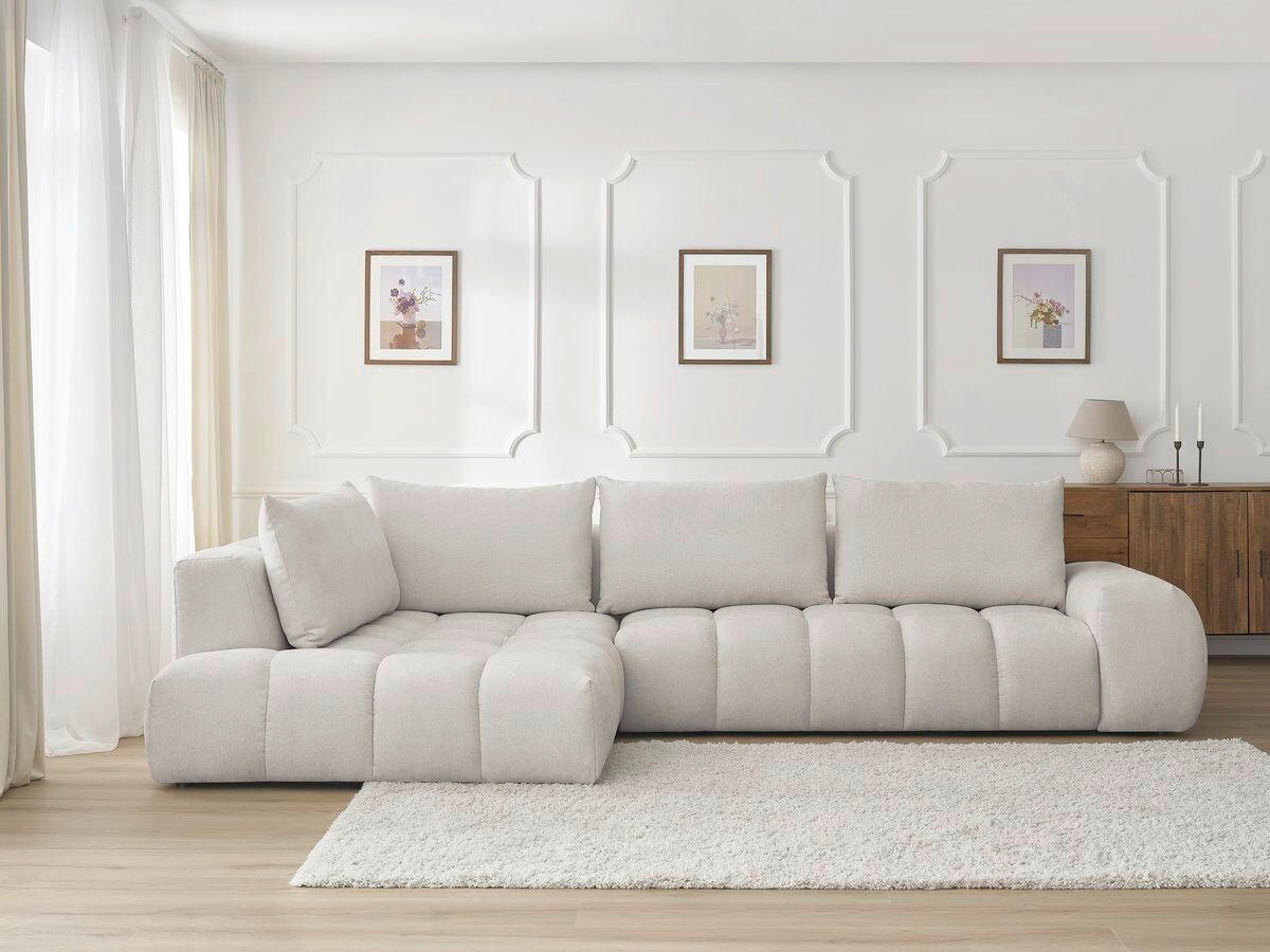 ECKSOFA Ottomane links  EVEREST Beige Struktur  - Beige/Schwarz, MODERN, Kunststoff/Textil (210/352cm)