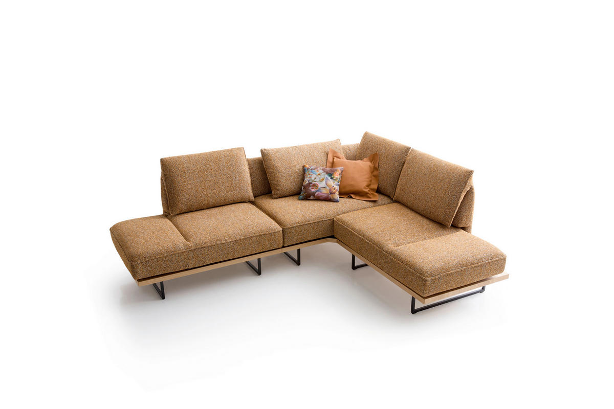 ECKSOFA Dunkelorange Chenille Rücken echt, Armteilverstellung, Relaxfunktion, Drehsitzfunktion  - Dunkelorange/Schwarz, Design, Holz/Textil (252/209cm) - Koinor