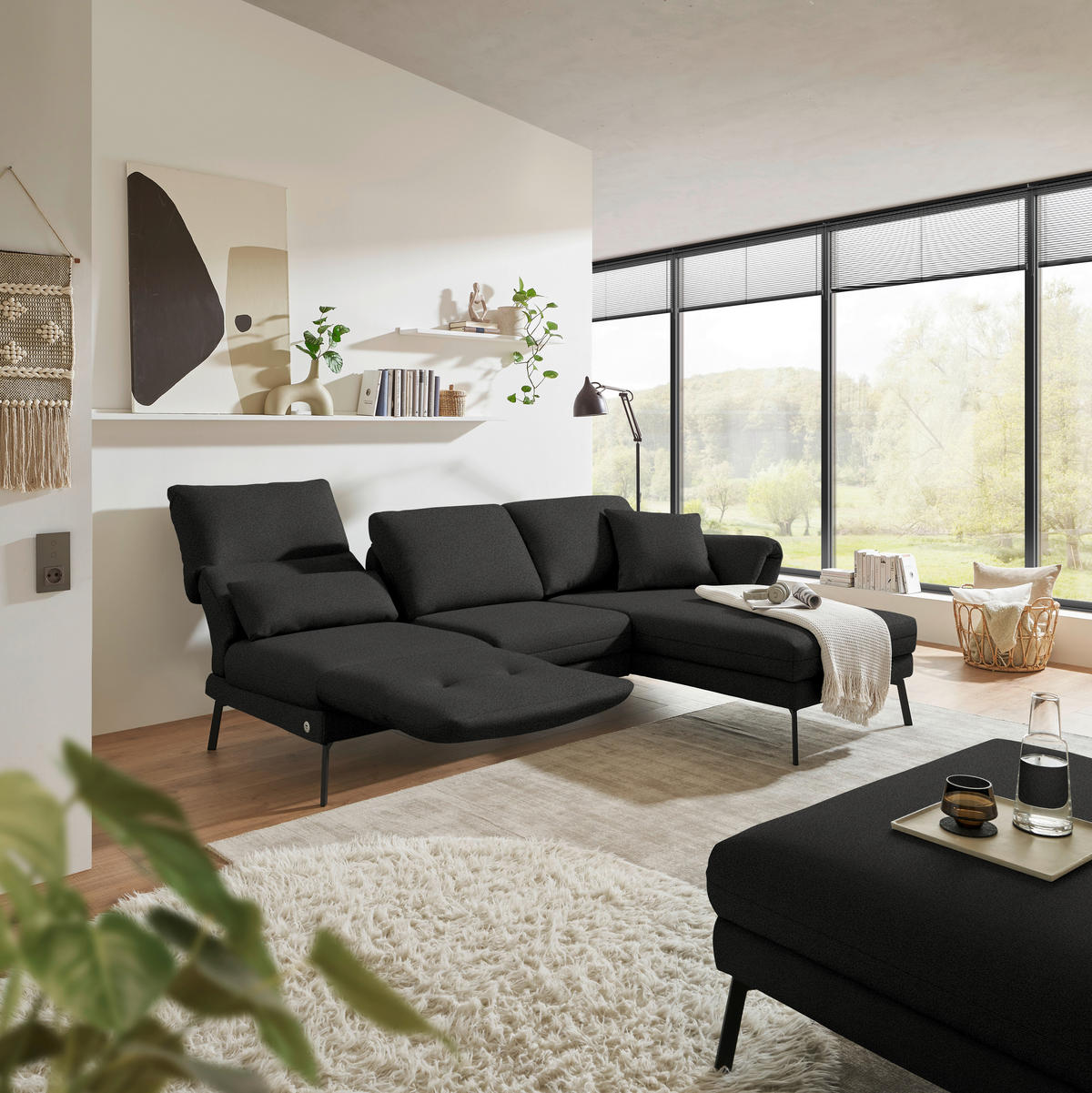 ECKSOFA  in Flachgewebe Anthrazit  255-365/175-224 cm  - Anthrazit/Schwarz, Design, Textil/Metall (255-365/175-224cm) - Dieter Knoll