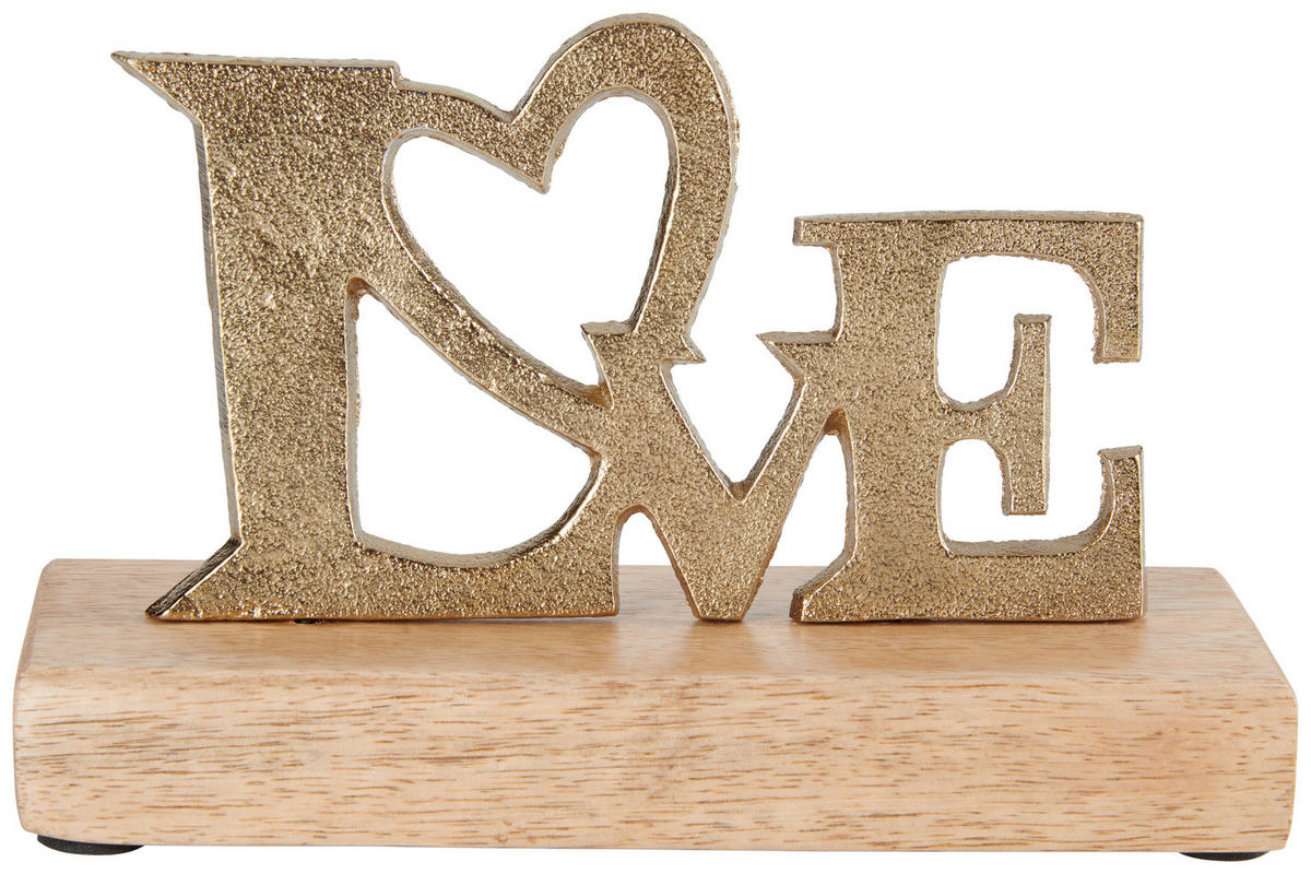 DEKOSCHRIFTZUG - Hellbraun/Goldfarben, Basics, Holz/Metall (18/7/12cm) - Ambia Home