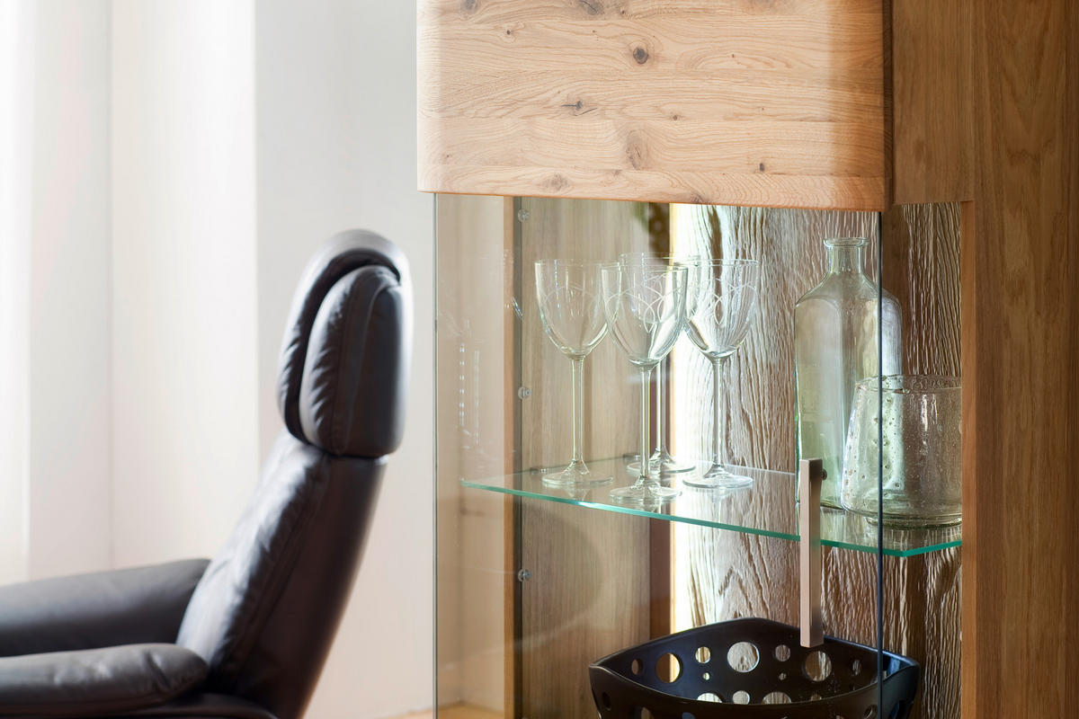 VITRINE Santori in furniert, teilmassiv Asteiche Eichefarben  - Eichefarben/Schwarz, Design, Glas/Holz (60/208/37cm) - Livetastic