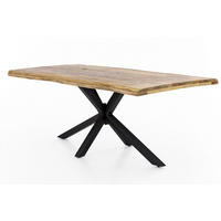 ESSTISCH 200/100/77 cm Echtholz  Holz, Metall rechteckig Naturfarben, Schwarz  - Schwarz/Naturfarben, MODERN, Holz/Metall (200/100/77cm) - MID.YOU