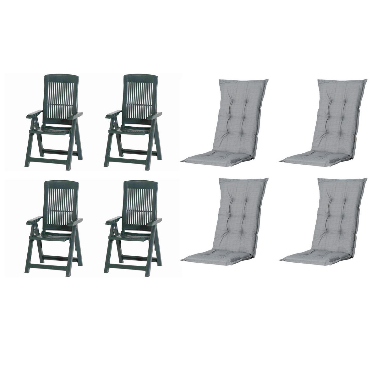 GARTENSTUHL-SET Kunststoff, Textil Grau, Grün  - Grau/Grün, MODERN, Kunststoff/Textil (44/111/50cm) - Gardenson