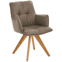 ARMLEHNSTUHL  inklusive Armlehnen, Gestellauswahl  Echtleder  Taupe, Eichefarben  - Taupe/Eichefarben, Design, Leder/Holz (59/89/63cm) - Dieter Knoll