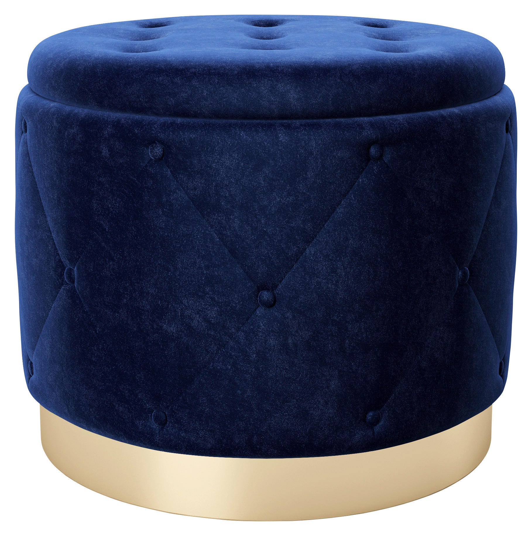 Pouf Liz Samt Blau/Goldfarben DxH 50x40 cm mit Stauraum