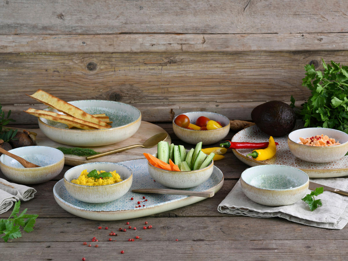 JEDÁLENSKÝ SERVIS, kamenina - krémová/zelená, Basics, keramika - Creatable