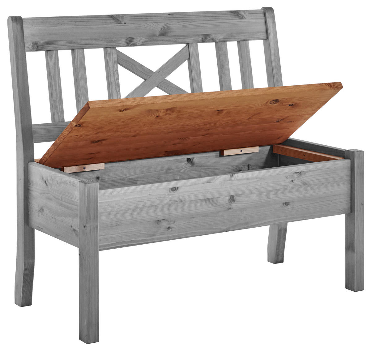 SITZBANK 105/93/58 cm Grau, Laugenfarbig Kiefer massiv  - Laugenfarbig/Grau, ROMANTIK / LANDHAUS, Holz (105/93/58cm) - Boxxx