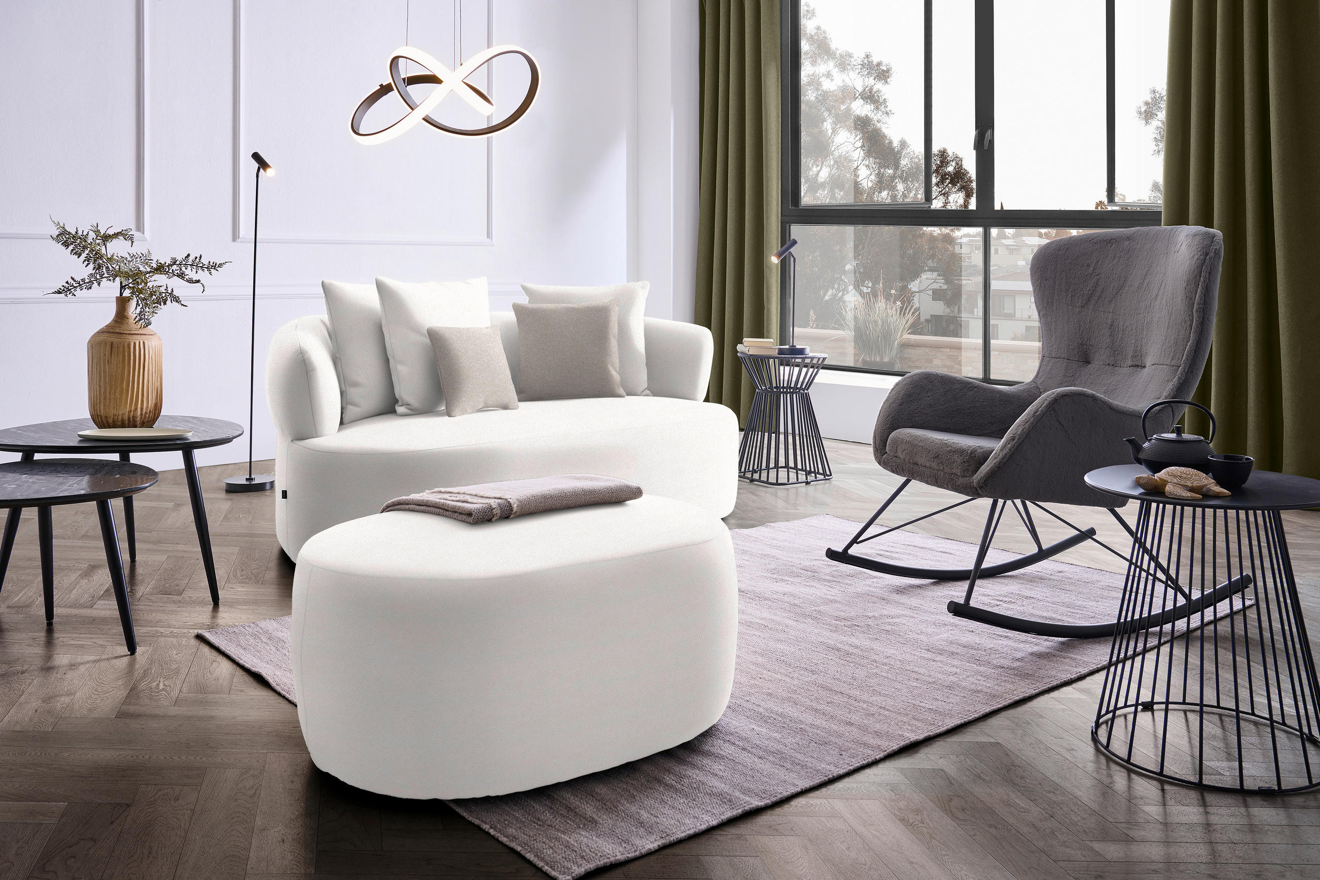 2-SITZER-SOFA in Plüsch Creme  - Greige/Creme, MODERN, Kunststoff/Textil (177/86/105cm) - Hom`in