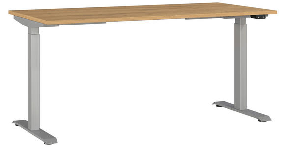 SCHREIBTISCH 160/80/72-118 cm  in Silberfarben, Eichefarben, Braun  - Eichefarben/Silberfarben, MODERN, Holzwerkstoff/Metall (160/80/72-118cm) - Novel