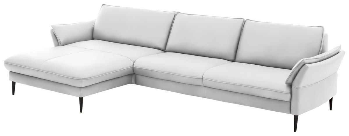 ECKSOFA in Echtleder Weiß  172/334 cm  - Schwarz/Weiß, Design, Leder/Metall (172/334cm) - Hukla