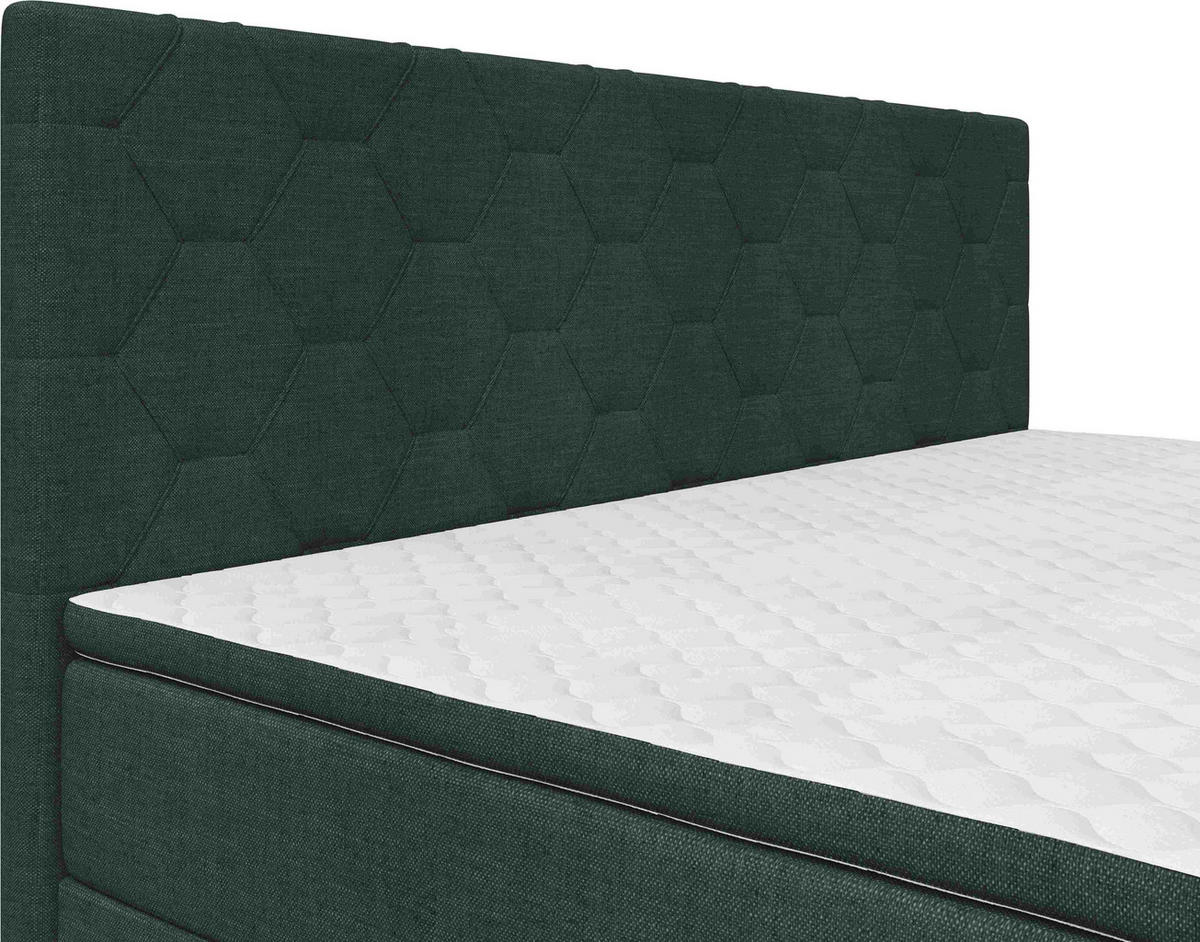 BOXSPRINGBETT 180/200 cm,  in Dunkelgrün, Matratze, Topper, H2 + H2 = mittel  - Dunkelgrün/Schwarz, KONVENTIONELL, Textil/Metall (180/200cm) - Chameo