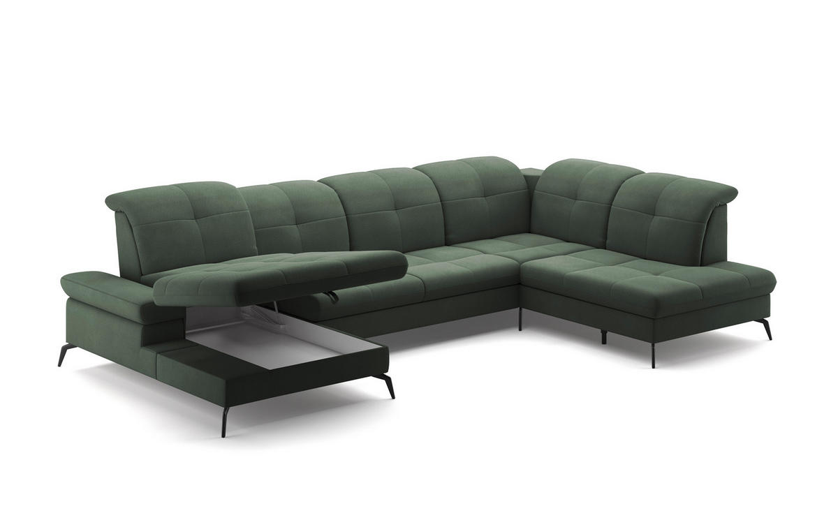 WOHNLANDSCHAFT Grün Flachgewebe  - Schwarz/Grün, KONVENTIONELL, Textil/Metall (185/357/231cm) - Sit & More