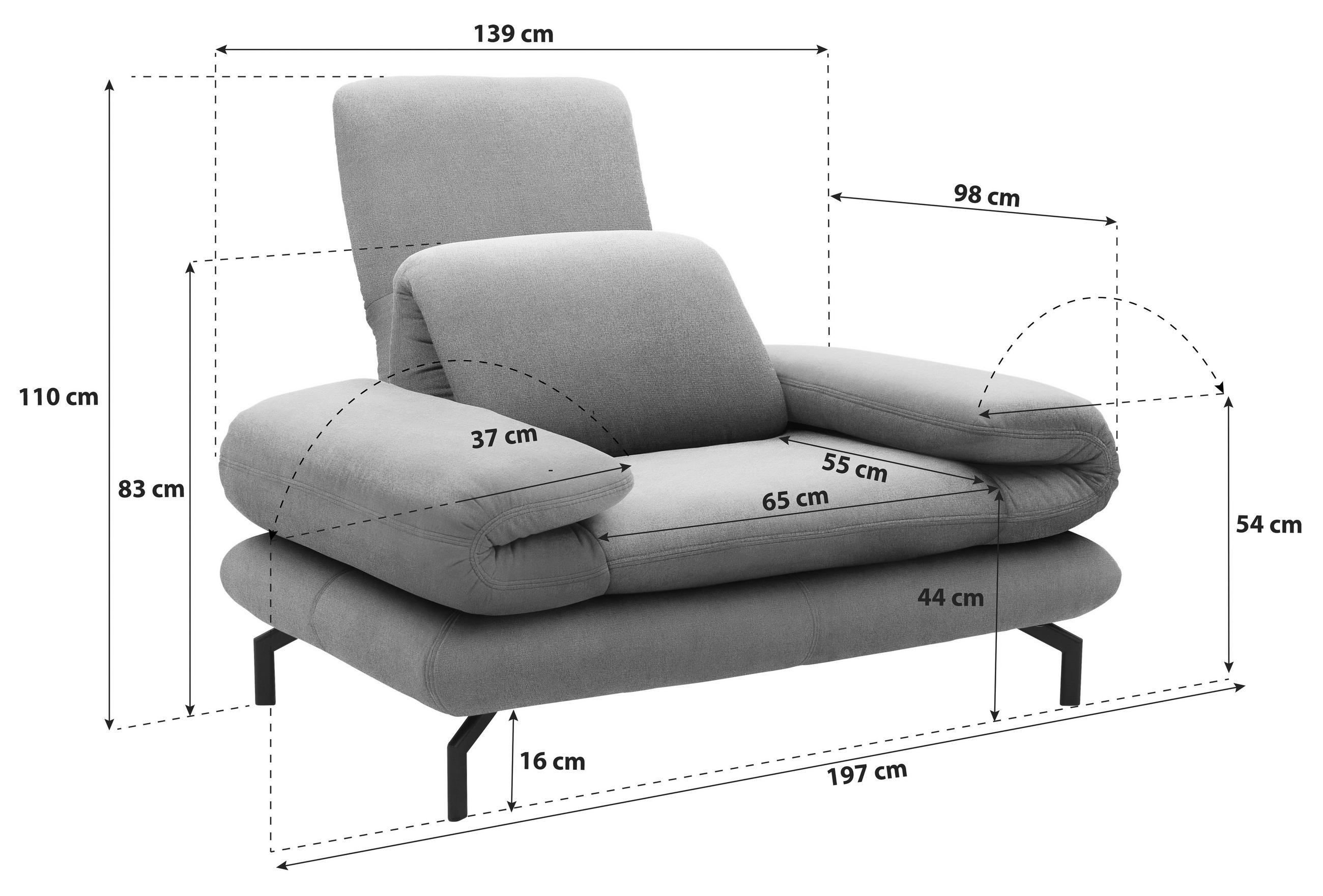 SESSEL mit Funktion Webstoff Beige    - Beige/Schwarz, Design, Textil/Metall (139 (197)/83 (110)/98cm) - LOOKS by W.Joop