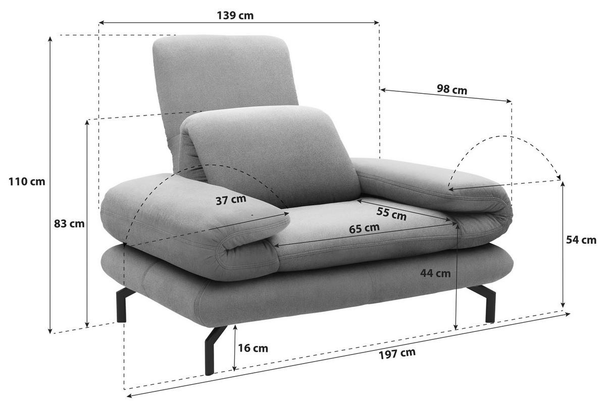 SESSEL mit Funktion Webstoff Beige    - Beige/Schwarz, Design, Textil/Metall (139 (197)/83 (110)/98cm) - LOOKS by W.Joop