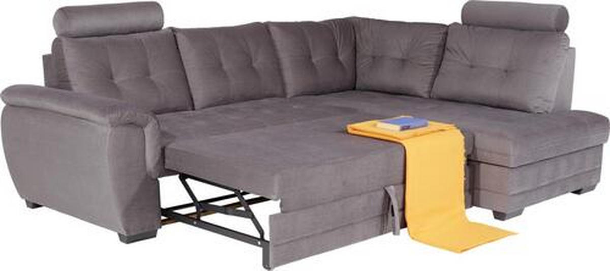 ECKSOFA Dunkelgrau Webstoff  - Dunkelgrau/Dunkelbraun, KONVENTIONELL, Kunststoff/Textil (251/183cm) - Livetastic