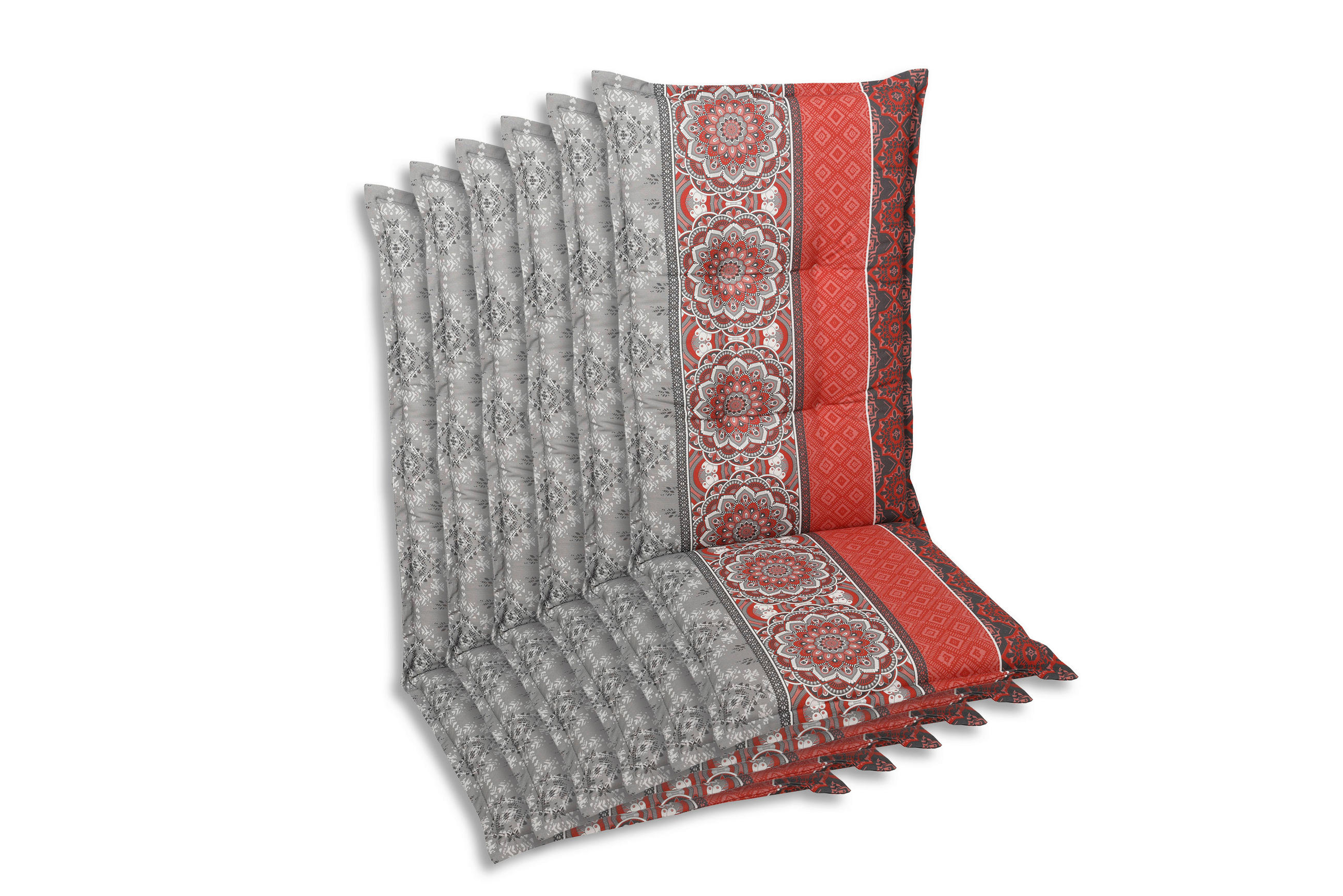 SESSELAUFLAGENSET Ornament  - Rot/Hellgrau, Basics, Textil (50/7/110cm)