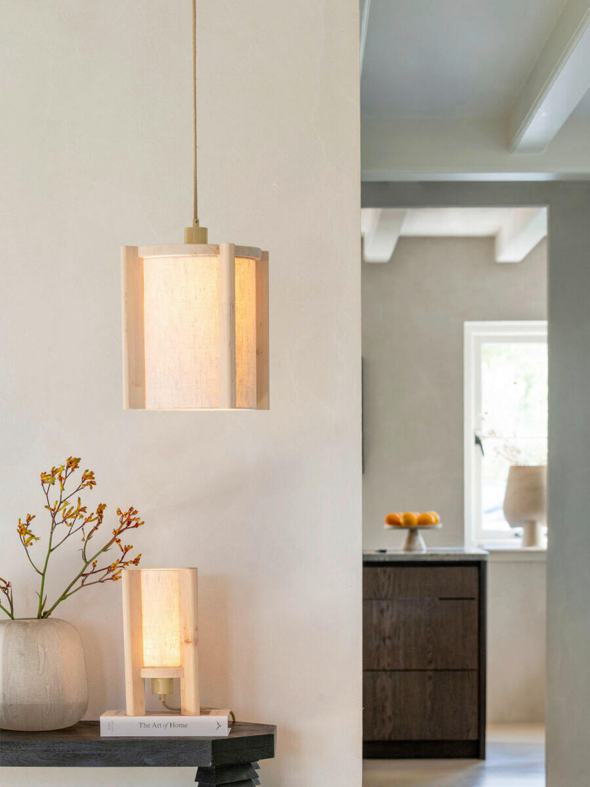 TISCHLEUCHTE 17.5/17.5/30 cm  - Beigebraun/Erlefarben, Trend, Holz/Textil (17.5/17.5/30cm) - Good & Mojo