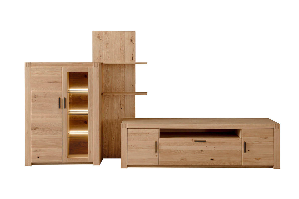 WOHNWAND 3-teilig  in Eichefarben 332/184/50 cm  - Eichefarben/Anthrazit, Design, Glas/Holz (332/184/50cm) - Livetastic