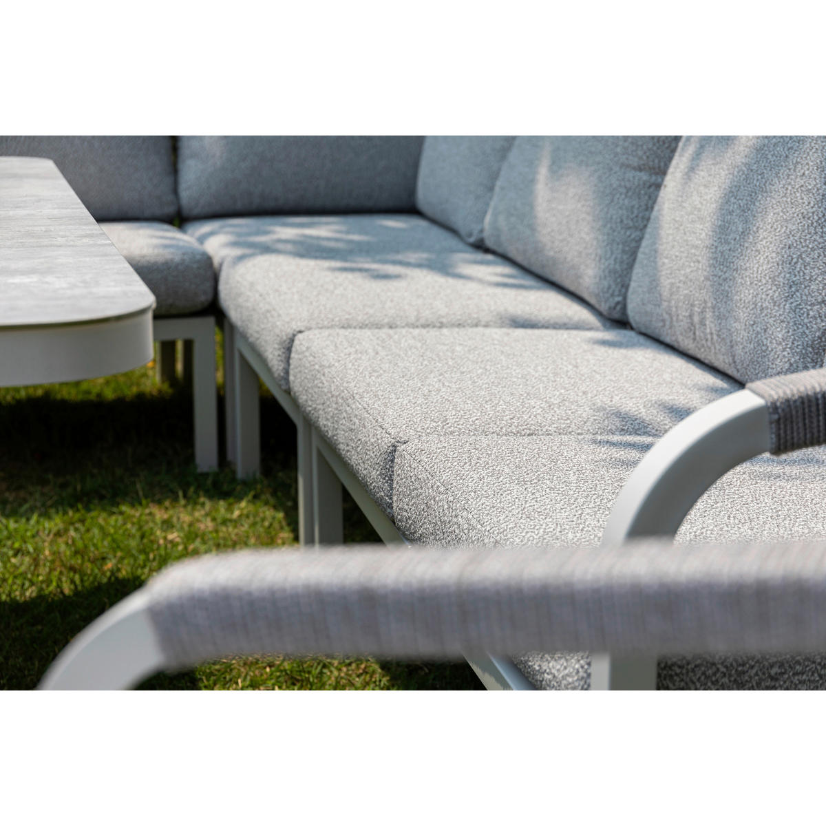 DINING-LOUNGESET  - Weiß/Grau, MODERN, Glas/Textil - Gardenson