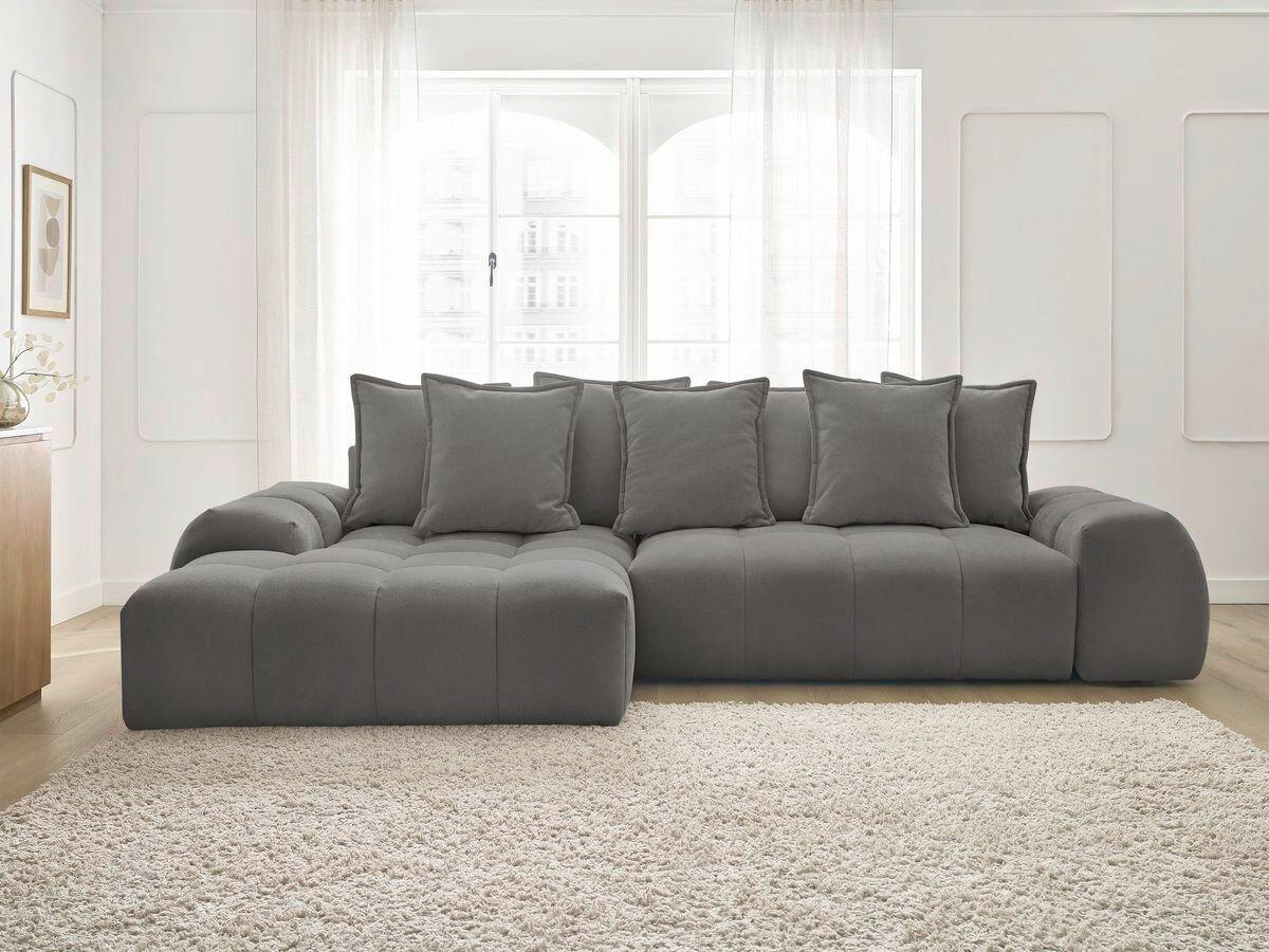ECKSCHLAFSOFA EVEREST  mit Rücken echt, Armteil links, Armteil rechts Struktur Dunkelgrau  - Dunkelgrau/Schwarz, MODERN, Kunststoff/Textil (180/318cm) - Livetastic