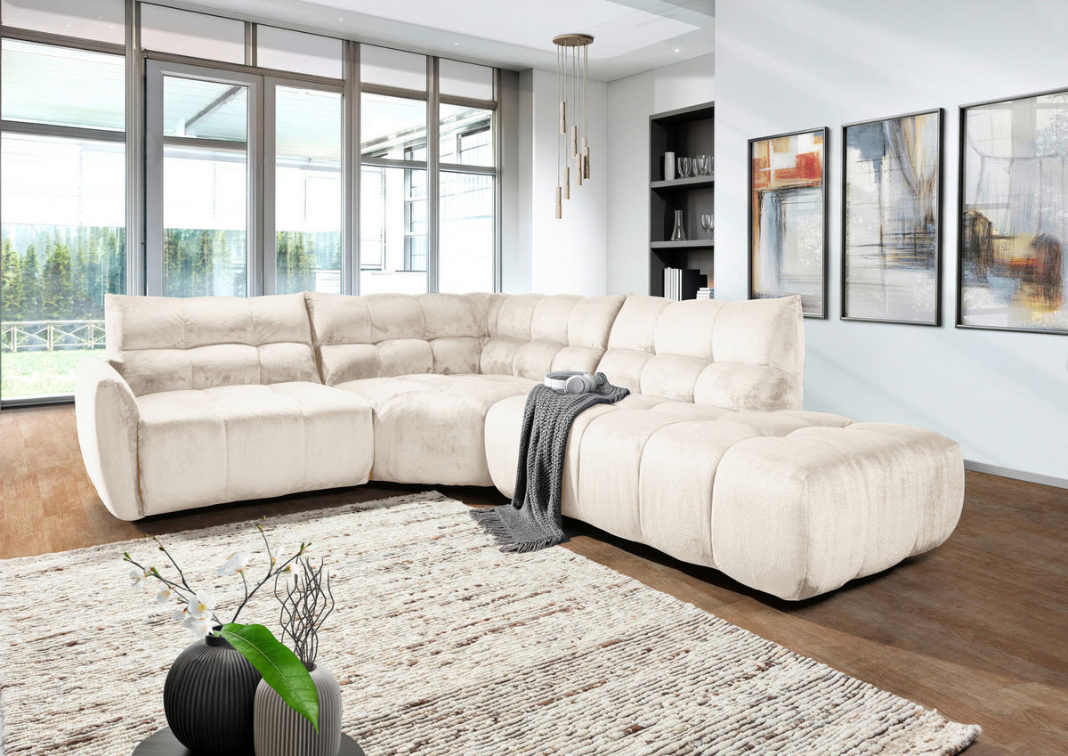 ECKSOFA Beige Flachgewebe  - Beige/Schwarz, MODERN, Kunststoff/Textil (235/275cm) - Landscape