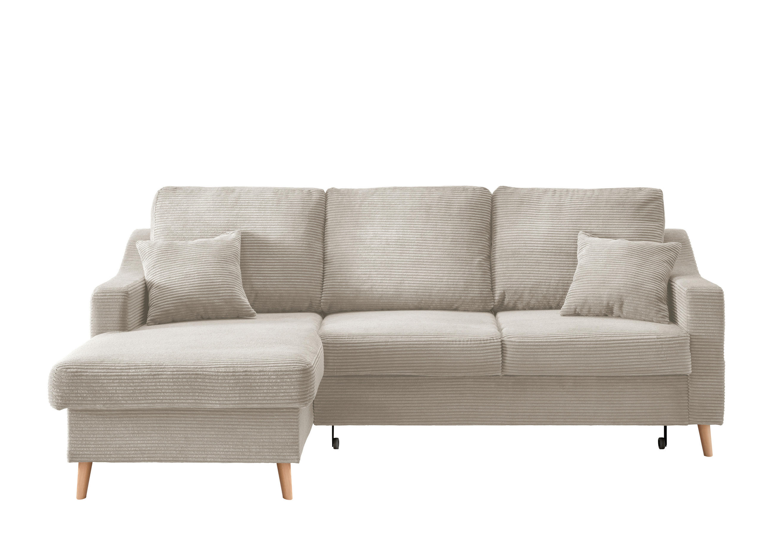 ECKSOFA Beige Cord Zierkissen, Rückenkissen, Bettkasten, Schlaffunktion, Rücken echt, Stauraum, Liegefläche im Originalstoff  - Beige/Naturfarben, Design, Holz/Textil (150/228cm) - P & B