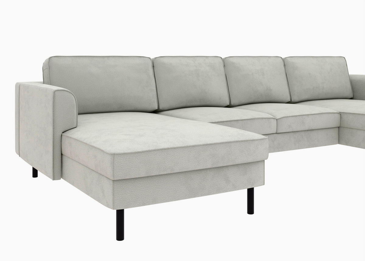 WOHNLANDSCHAFT Weiß Struktur  - Schwarz/Weiß, MODERN, Textil/Metall (161/306/161cm) - Trendmanufaktur