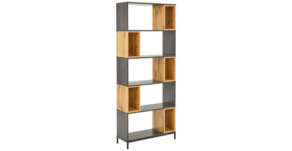 REGAL Schwarz, Eichefarben, Dunkelgrau - Eichefarben/Dunkelgrau, Design, Holzwerkstoff/Metall (80/194/30cm) - Carryhome
