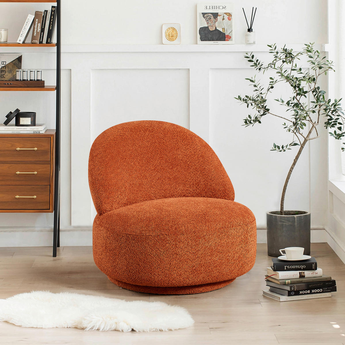 SESSEL in Bouclé Rostfarben  - Rostfarben, Design, Holz/Textil (76/74/82cm) - Carryhome