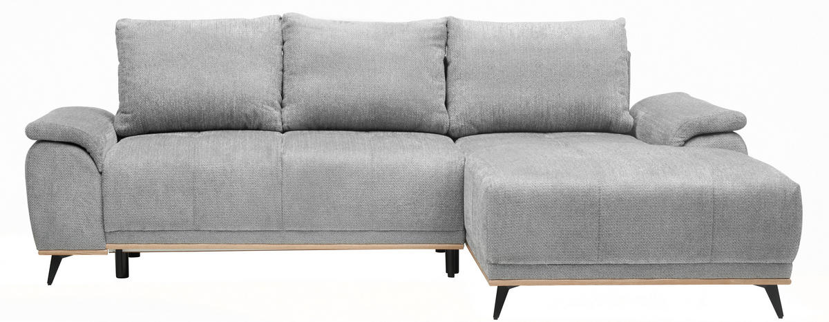 ECKSOFA in Chenille Grau  - Schwarz/Grau, Modern, Textil/Metall (262/168cm) - home24