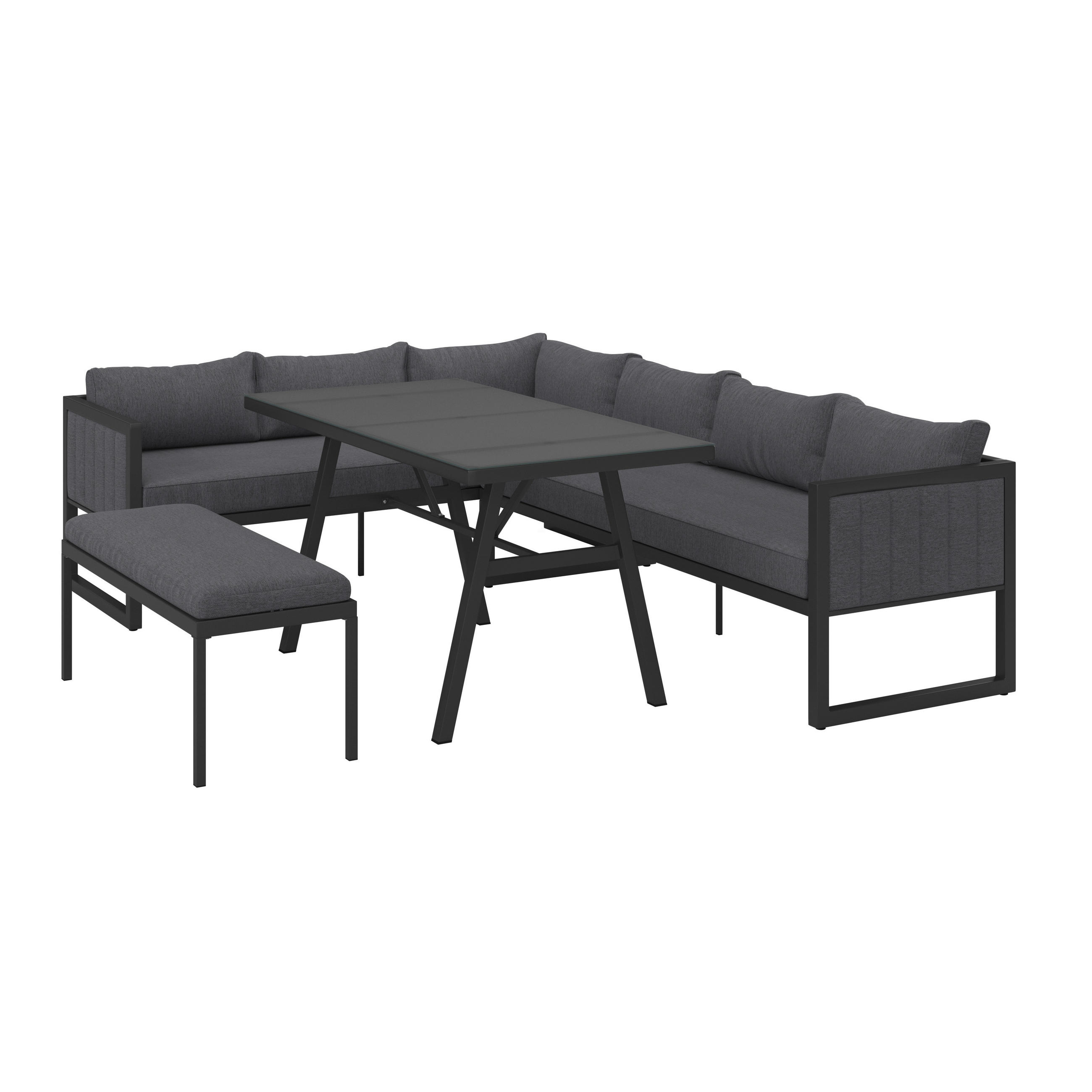 JEDÁLENSKÁ TERASOVÁ SÚPRAVA 4-dielne, kov, sklo, textil - sivá, Modern, kov/textil - Ambia Garden