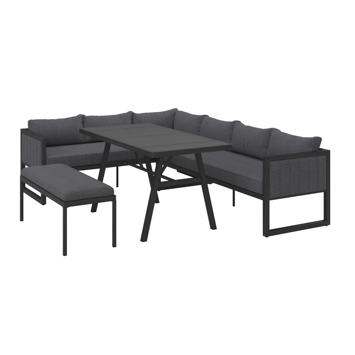 DINING-LOUNGESET 4-teilig  - Grau, MODERN, Glas/Textil (193/260cm) - Ambia Garden
