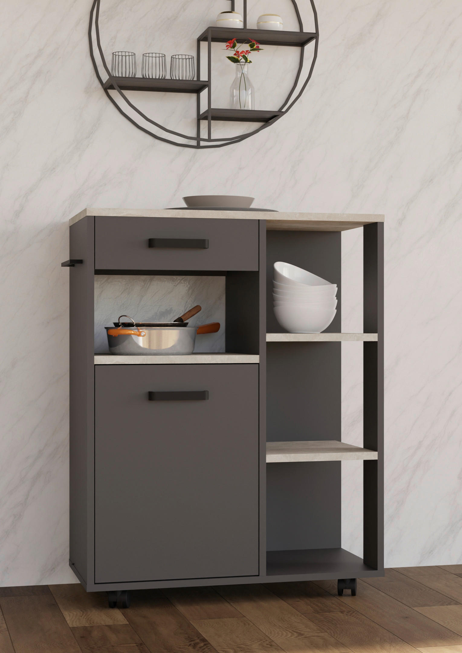 SERVIERWAGEN Anthrazit, Hellgrau  - Anthrazit/Hellgrau, KONVENTIONELL, Holzwerkstoff/Kunststoff (70,2/92,6/40cm) - P & B