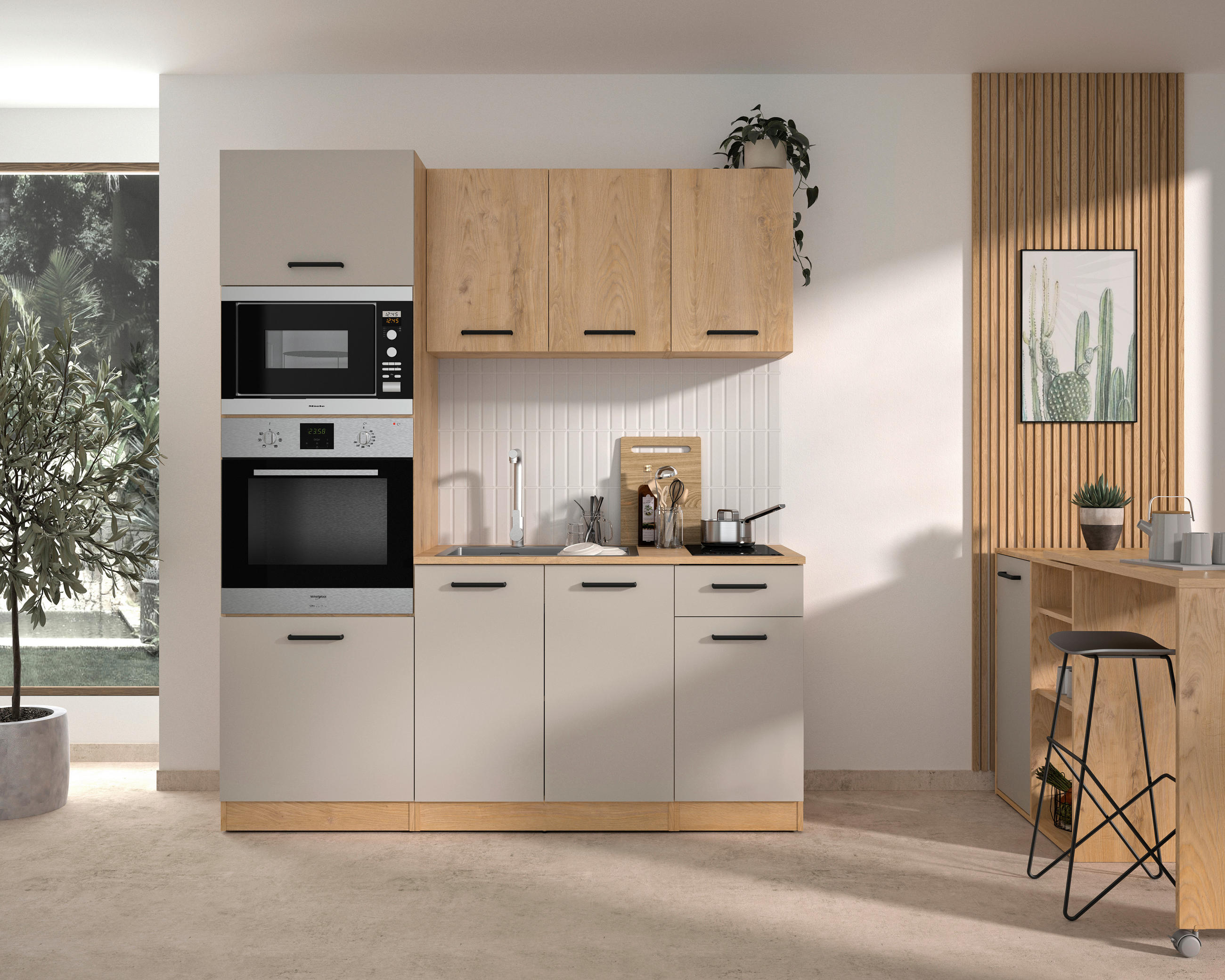 KÜCHENLEERBLOCK   in Beige, Beigebraun  - Beige/Beigebraun, Trend, Holzwerkstoff/Metall (180/211/60cm) - MID.YOU