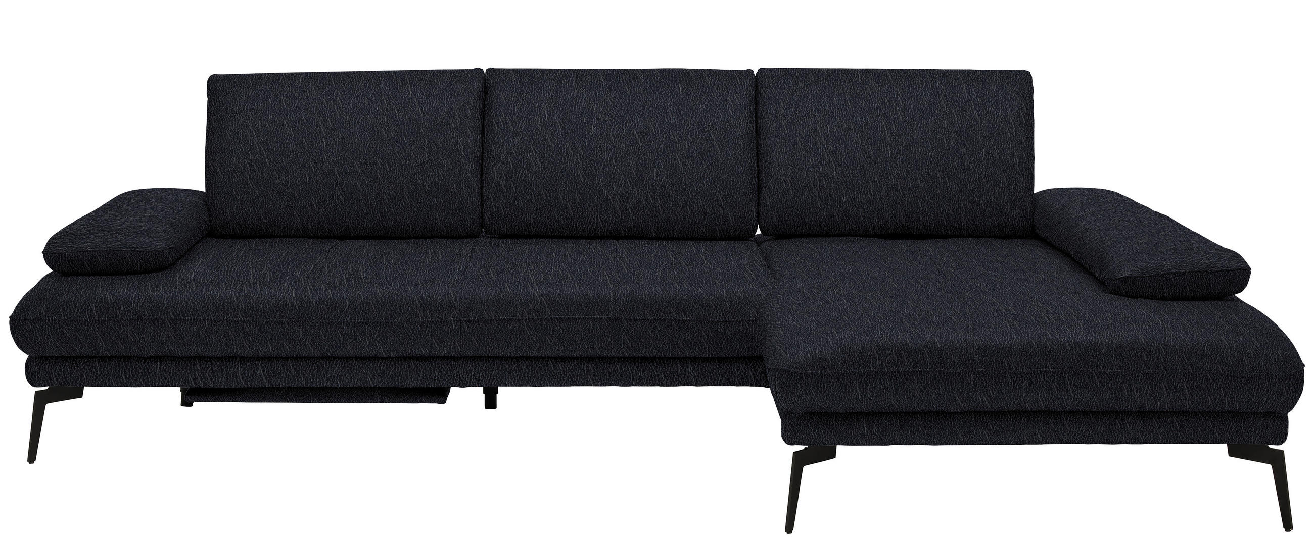 ECKSOFA Schwarz Echtleder  - Schwarz, Design, Leder/Metall (273/187cm) - Celina Home