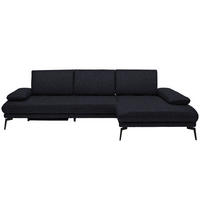 ECKSOFA in Echtleder Schwarz  - Schwarz, Design, Leder/Metall (273/187cm) - Celina Home