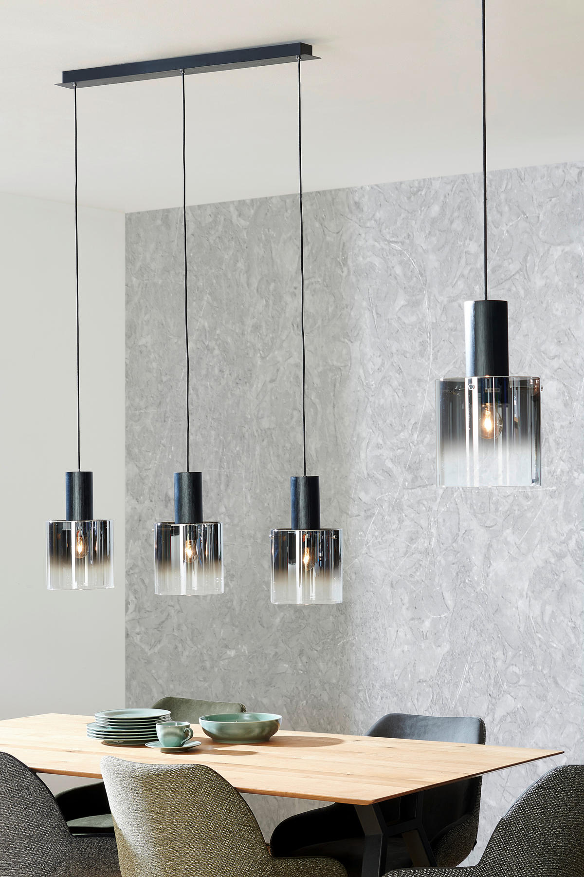 ZÁVĚSNÉ SVÍTIDLO, 90/20/120 cm  - černá, Design, kov/sklo (90/20/120cm) - Dieter Knoll