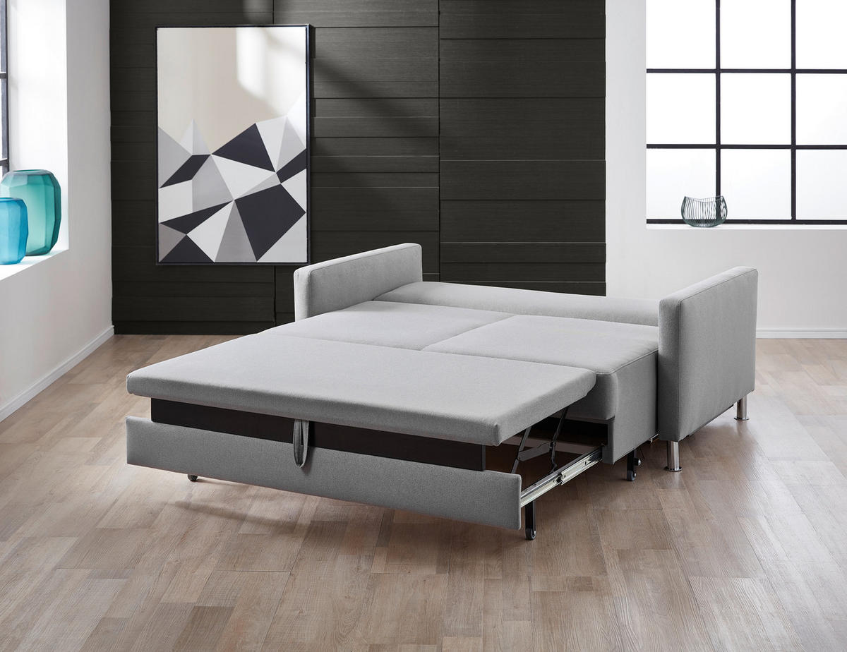 SCHLAFSOFA in Flachgewebe Hellgrau  - Chromfarben/Hellgrau, Konventionell, Textil/Metall (140/90/95cm) - Bali