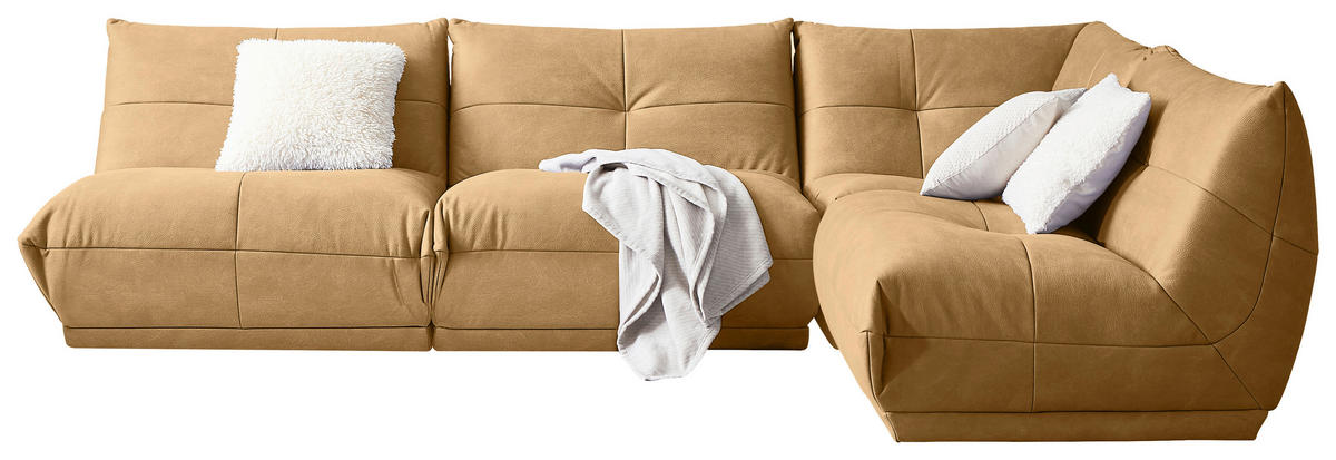 ECKSOFA Hellbraun Lederlook  - Hellbraun, Trend, Textil (315/210cm) - Livetastic