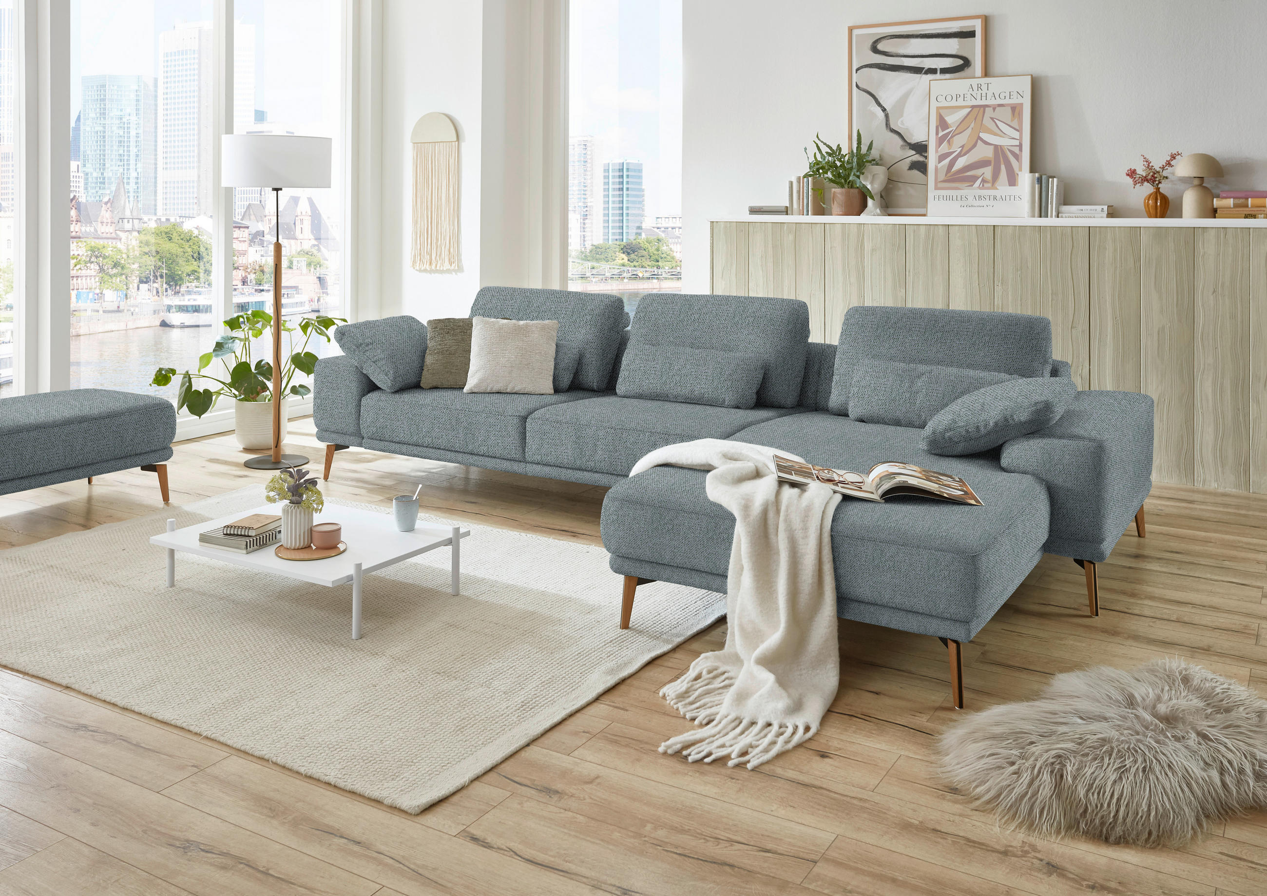 ECKSOFA in Flachgewebe Blaugrau  - Wildeiche/Blaugrau, Design, Holz/Textil (334/193cm) - Niels Andersson