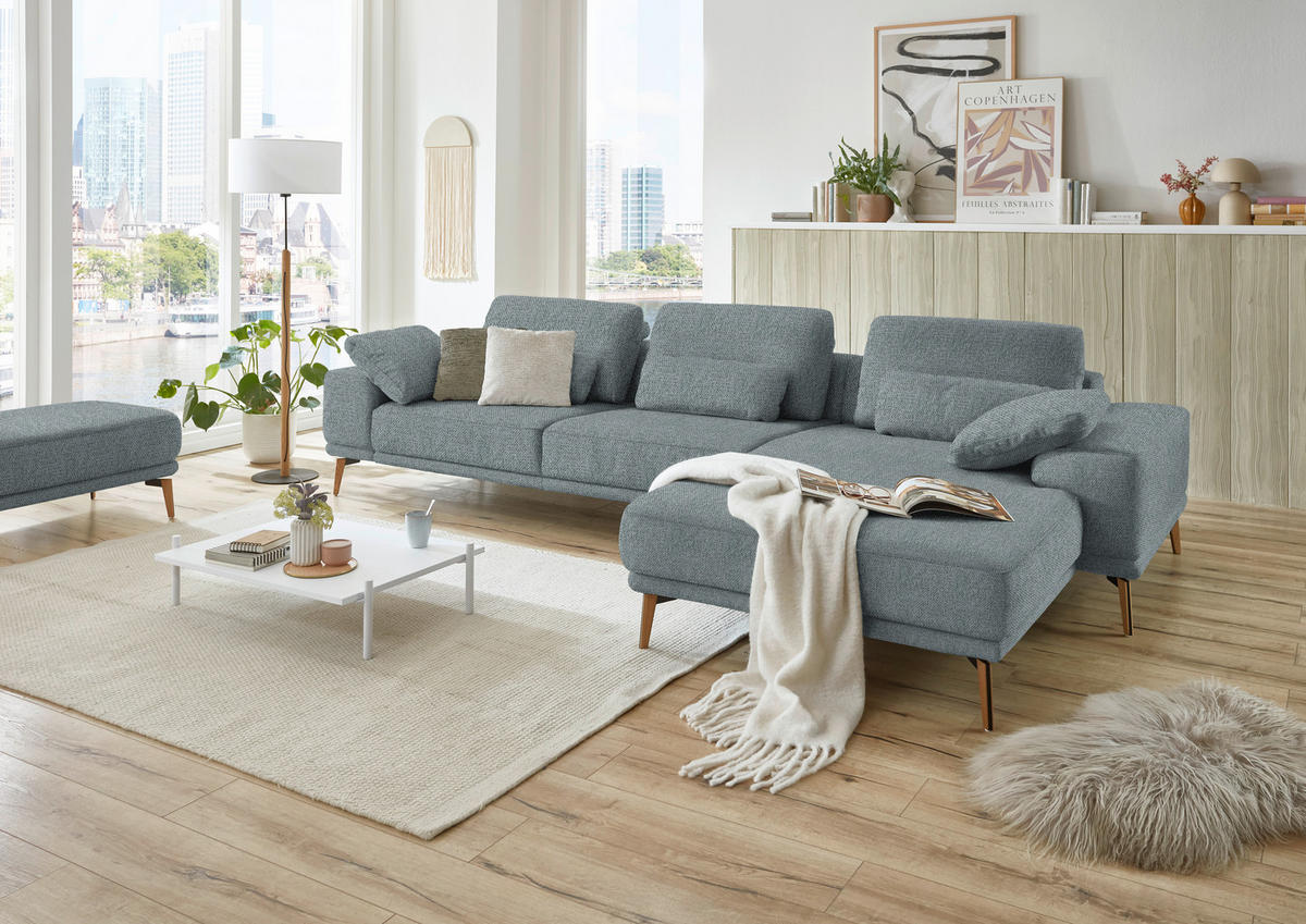 ECKSOFA in Flachgewebe Blaugrau  - Wildeiche/Blaugrau, Design, Holz/Textil (334/193cm) - Niels Andersson